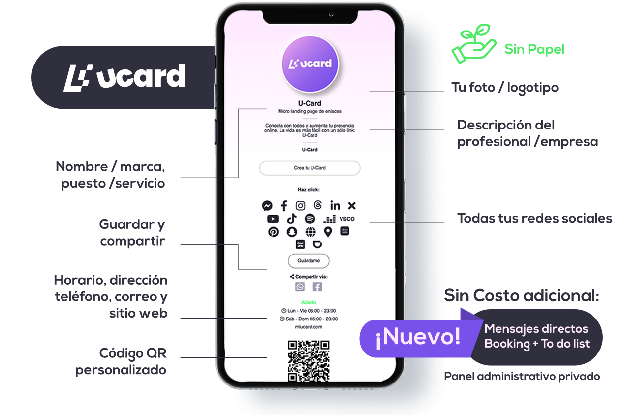 Tarjetas de presentación dgitales con todo list online U-Card